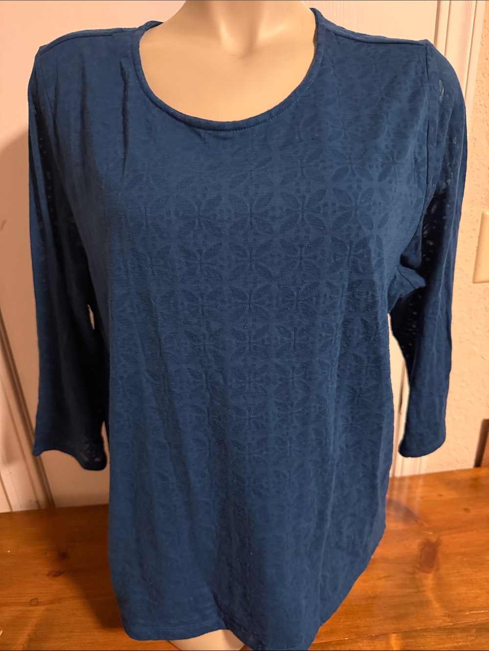 CJ Banks Teal Textured 3/4 Sleeve Top